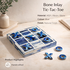 Handcrafted Blue Bone Inlay Tic Tac Toe Game Decor Set
