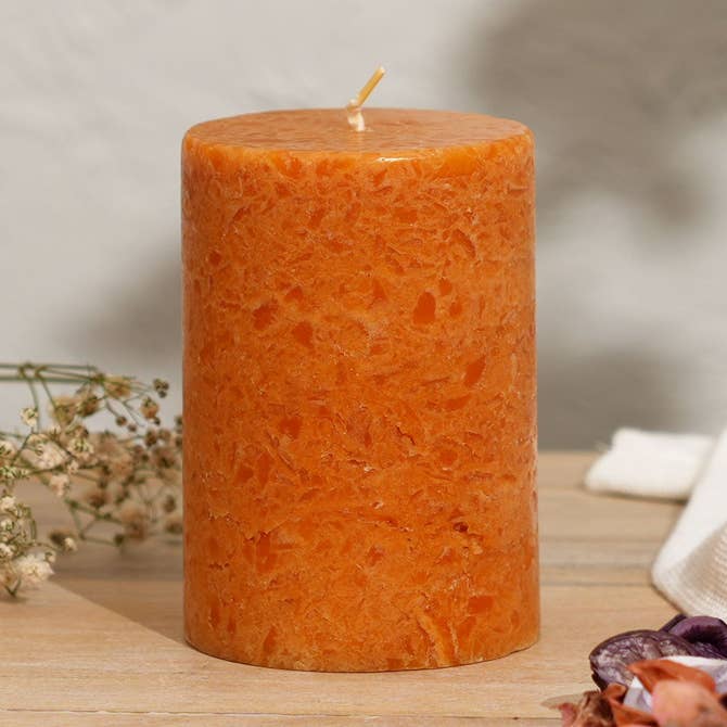 Grapefruit & Ginger Marble Pillar Candle, Ochre