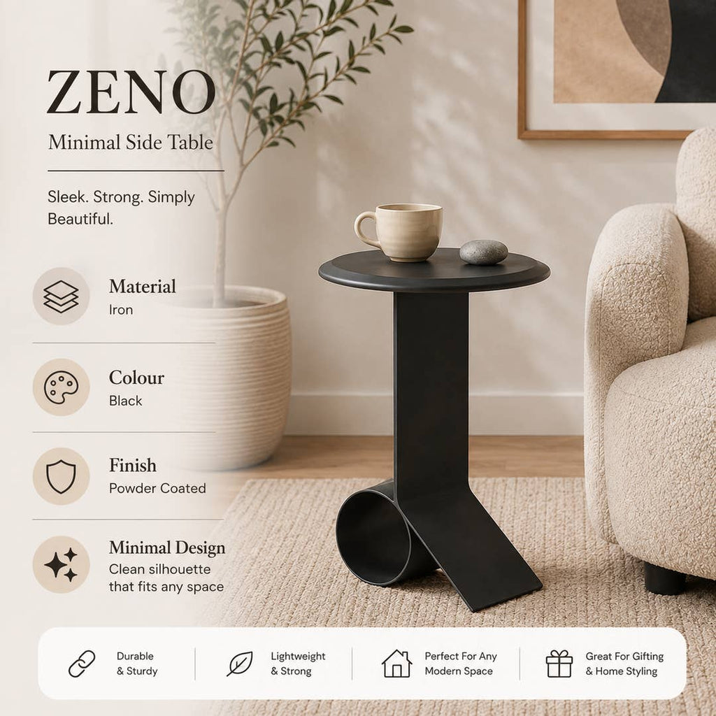 Modern Iron Side Table | Black Round Accent End Table
