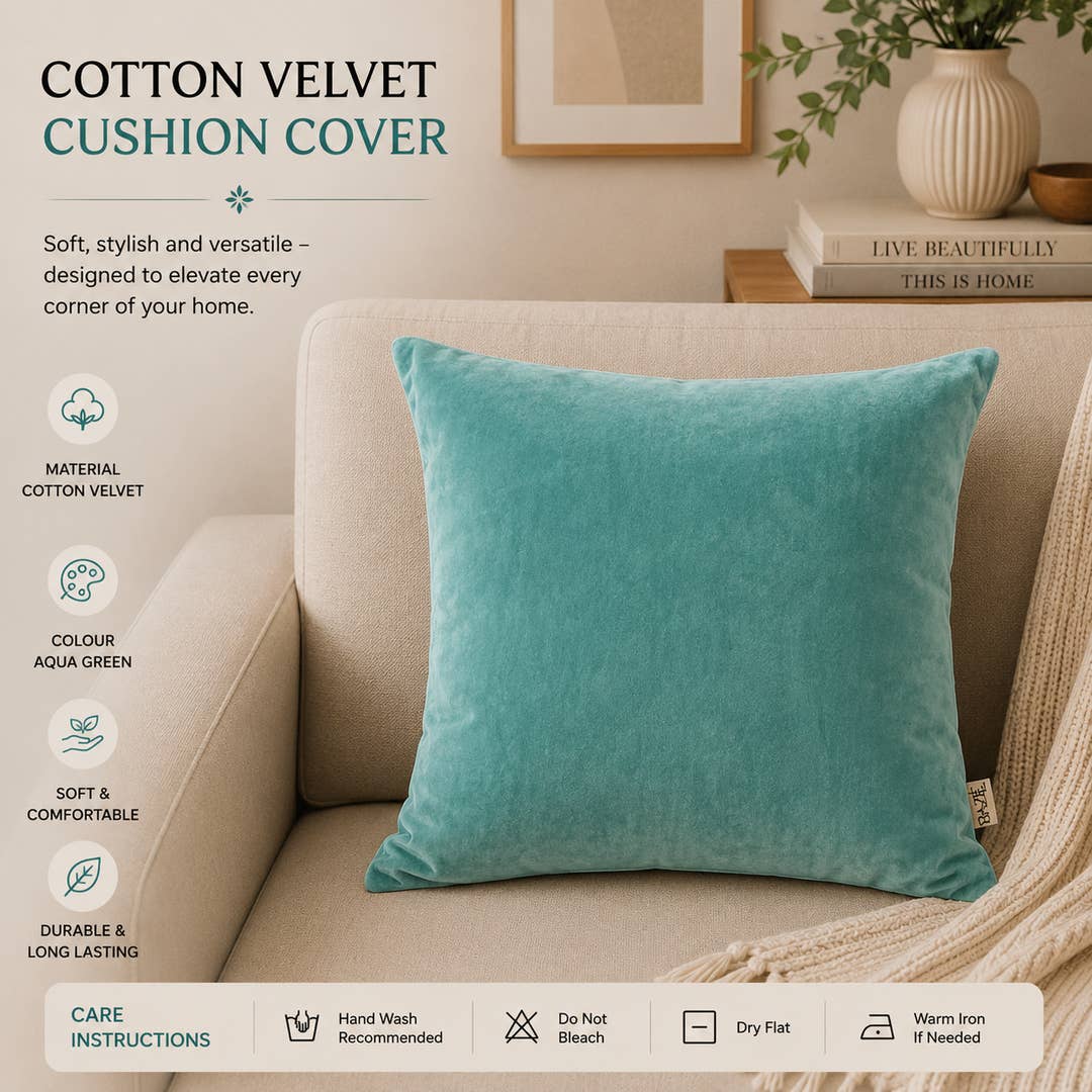 Velvet Cotton Cushion- Vespa Teal- 45x45 cm