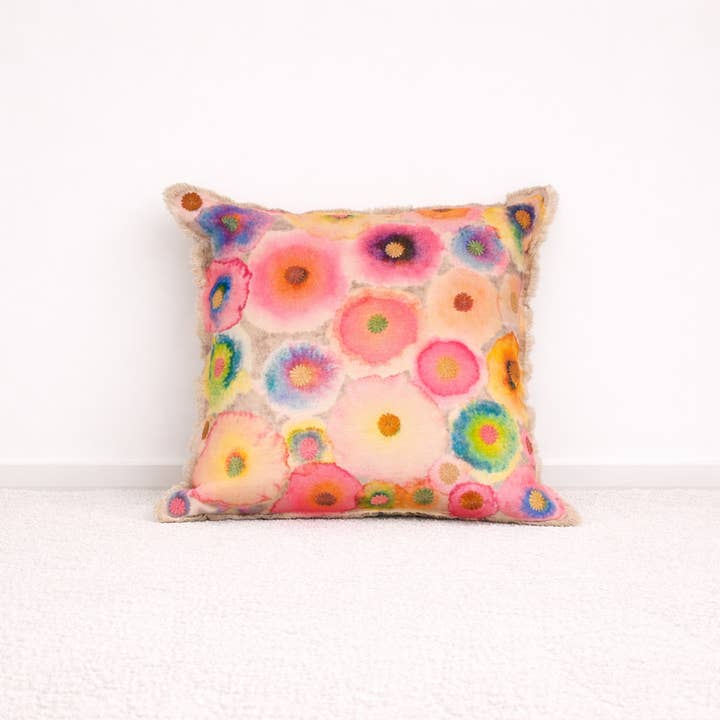 Printed & Embroidered Cotton Cushion- Bloom Design- 45x45 cm