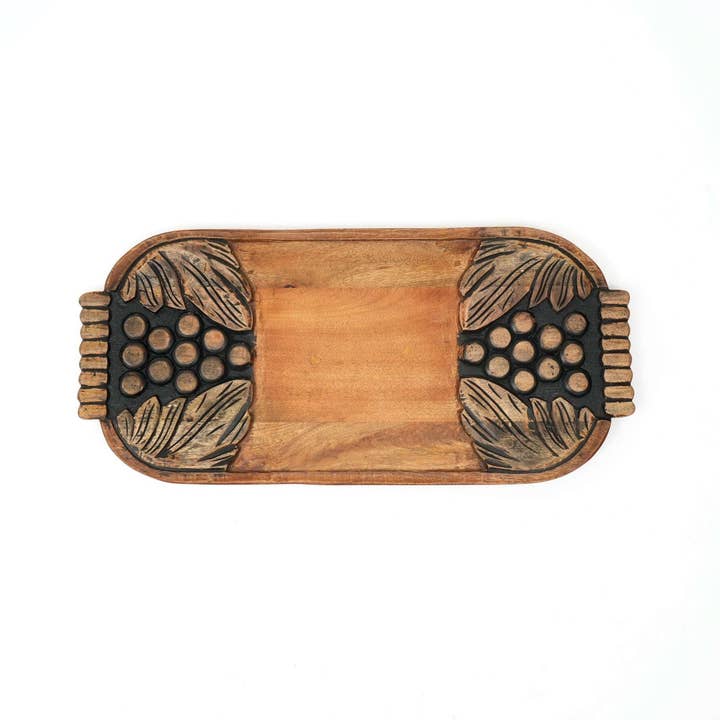 Black Wash Carved Grapes Wooden Serving Board
