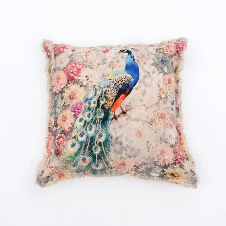 Cotton Cushion- Elina Peacock Floral Design- 45x45 cm