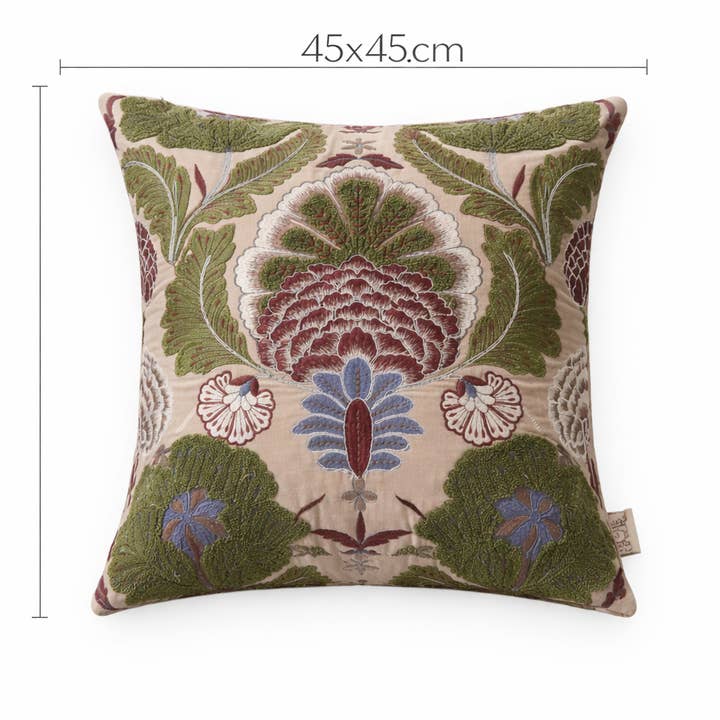Hand-Embroidered Cotton Velvet Cushion 45×45 cm