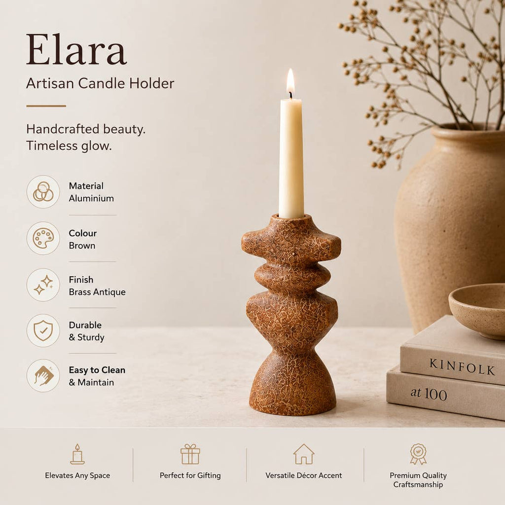 Brown Textured Aluminium Candle Holder