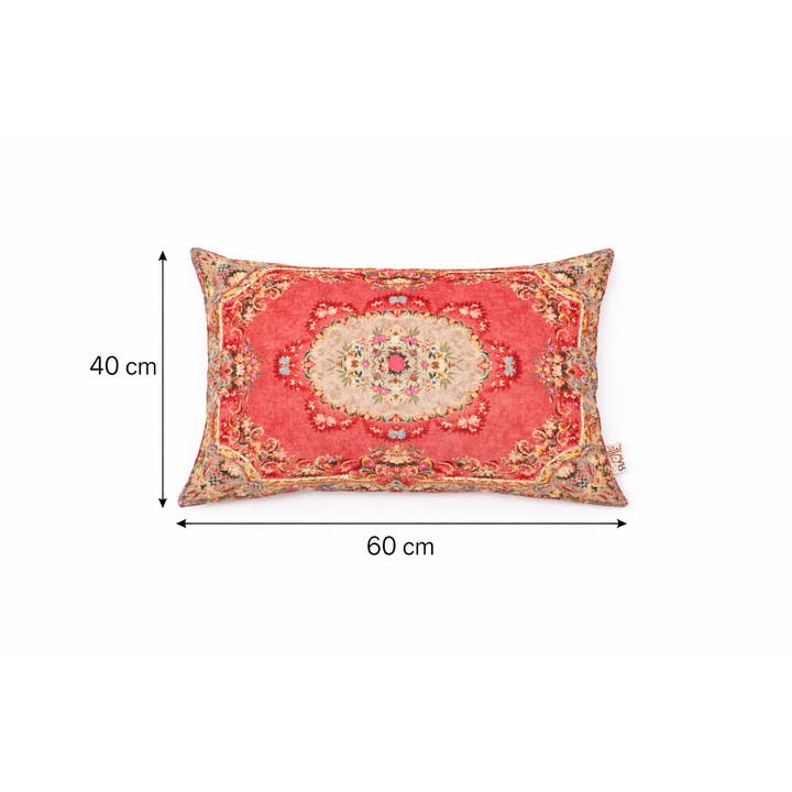 Floral Printed & Embroidered Cotton Lumbar Cushion- 40x60 cm