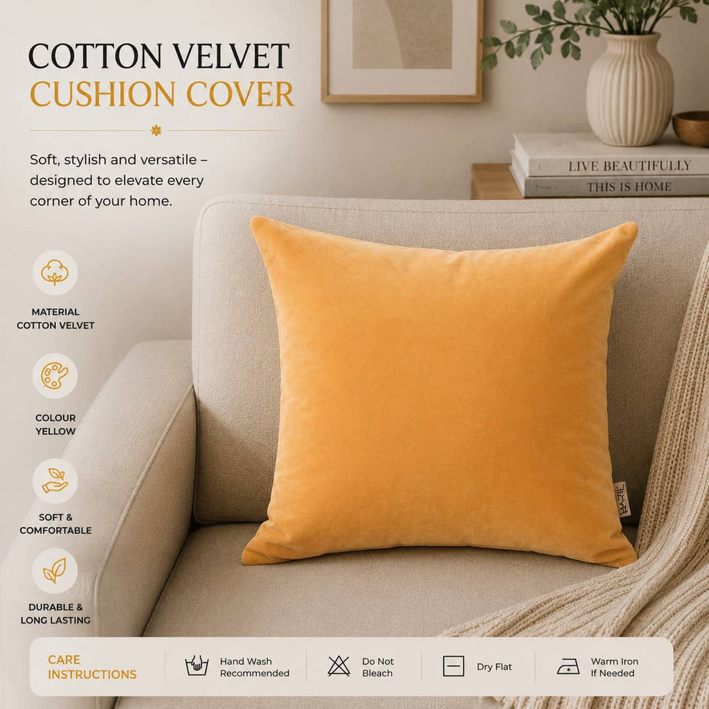 Velvet Cotton Cushion- Ochre Mustard- 45x45 cm