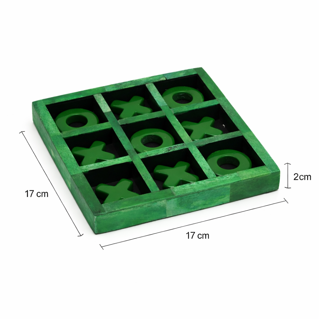 Green Resin Tic Tac Toe Game Set Handcrafted Decor Piece