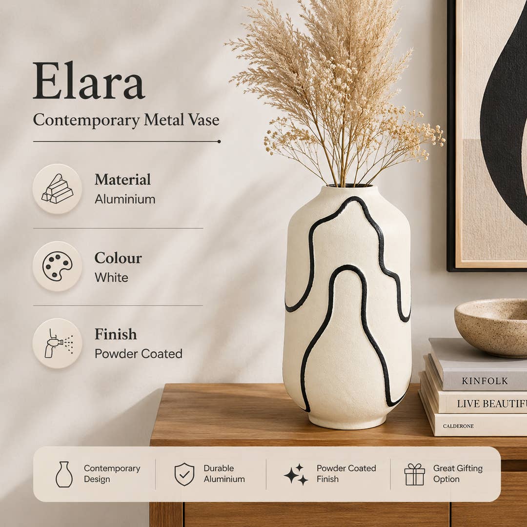 Modern Aluminium Decorative Vase | Cream Abstract Design