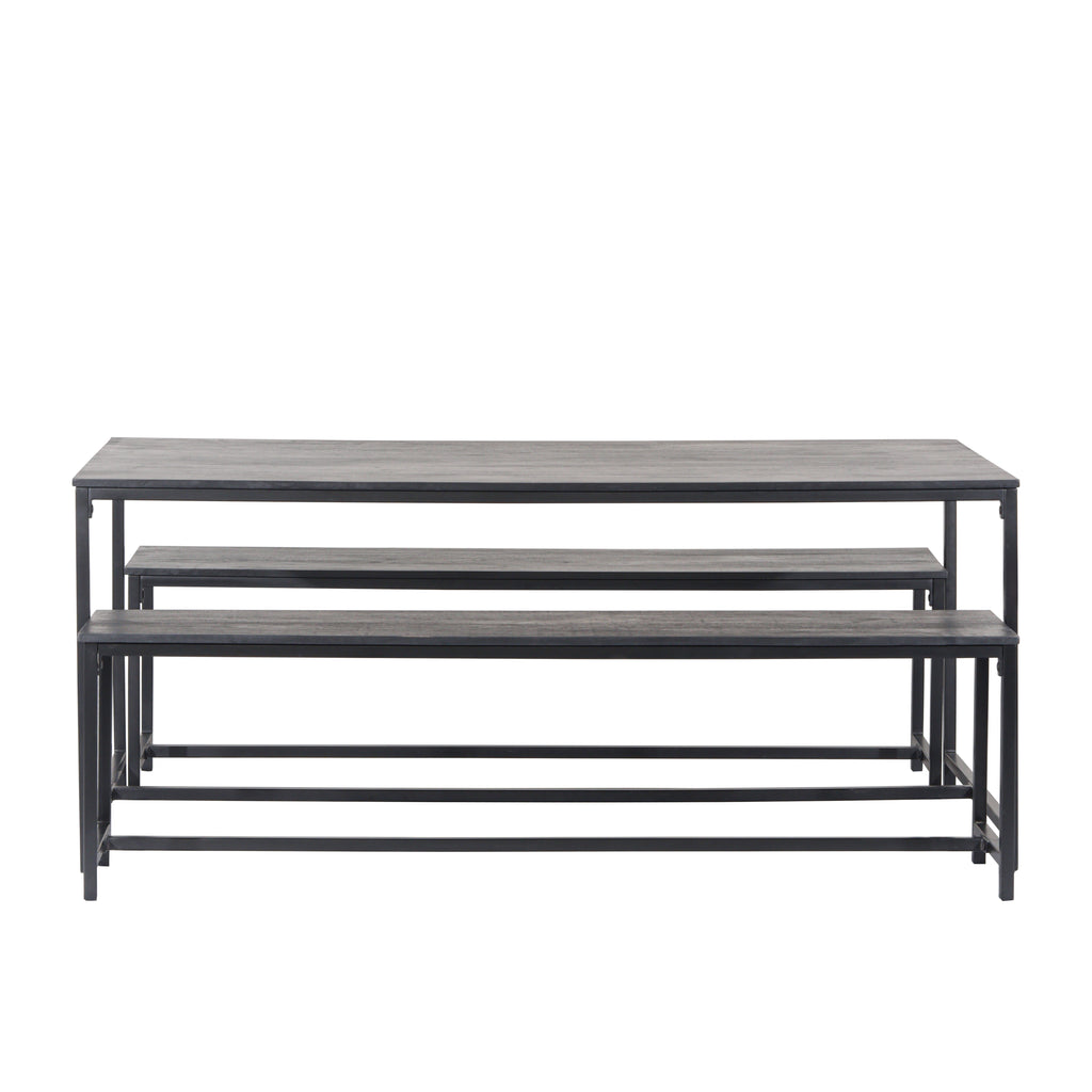 Black Mango Wood Dining Table with Charcoal Metal Frame