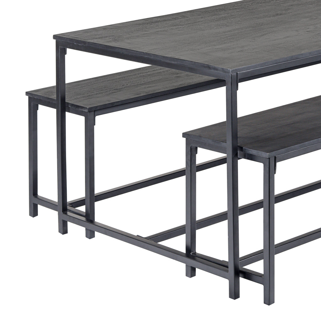 Black Mango Wood Dining Table with Charcoal Metal Frame