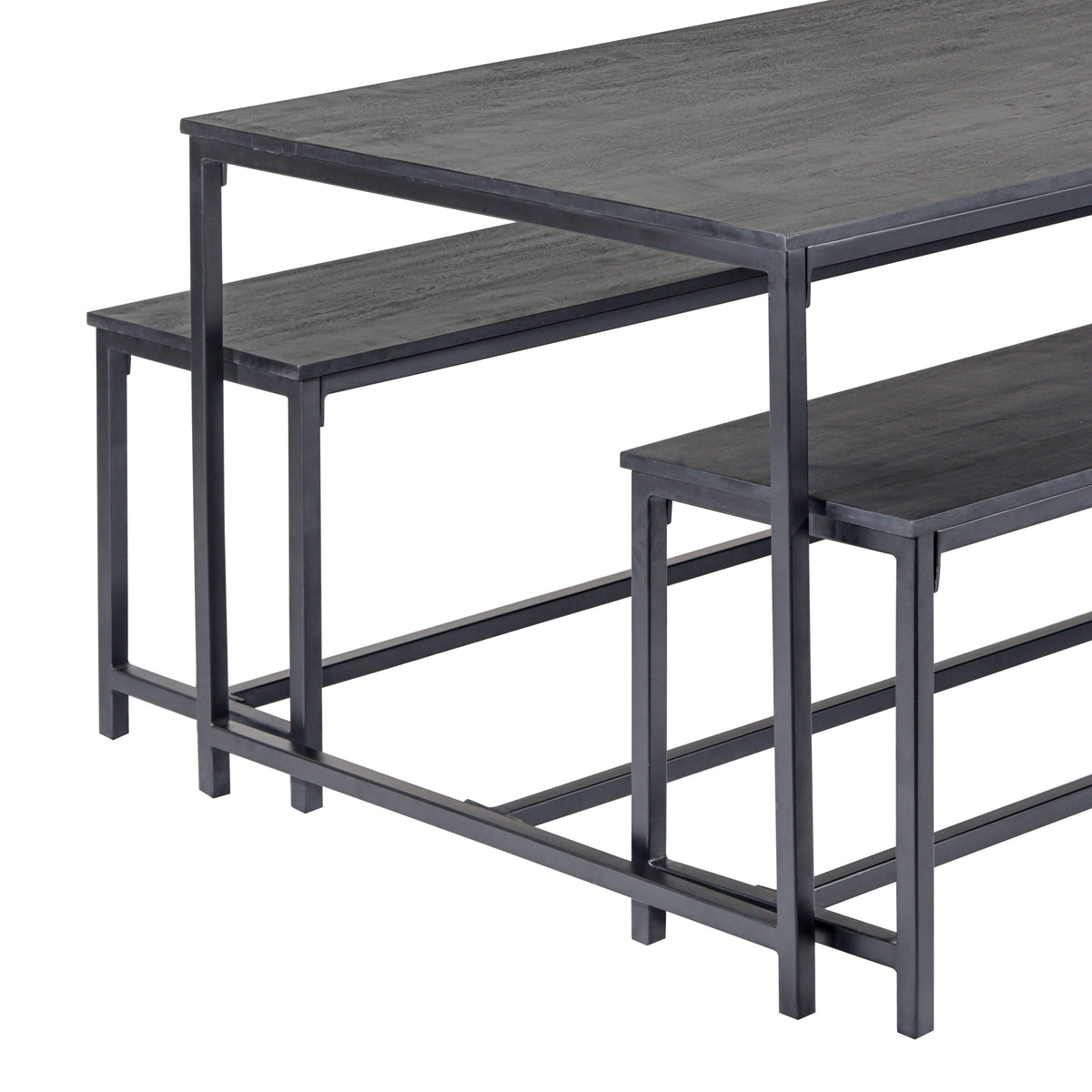 Black Mango Wood Dining Table with Charcoal Metal Frame
