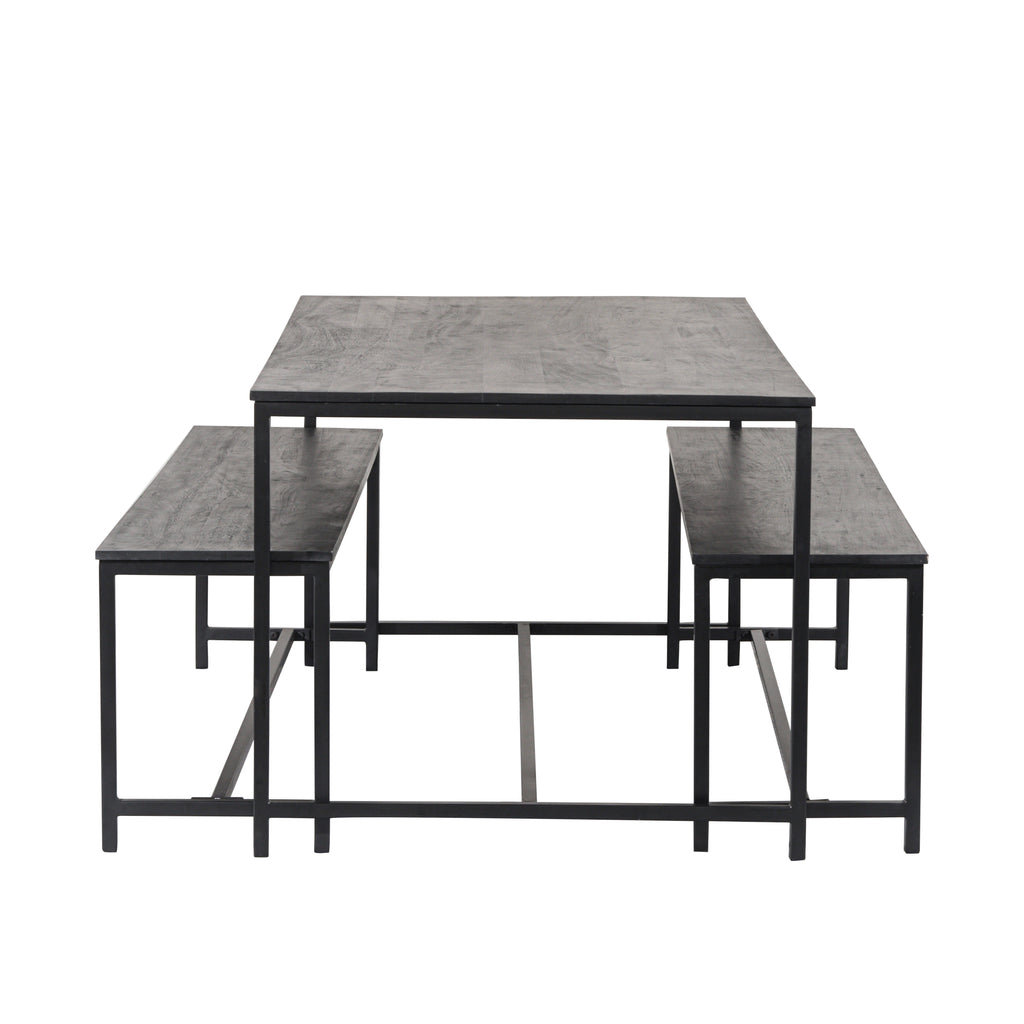 Black Mango Wood Dining Table with Charcoal Metal Frame
