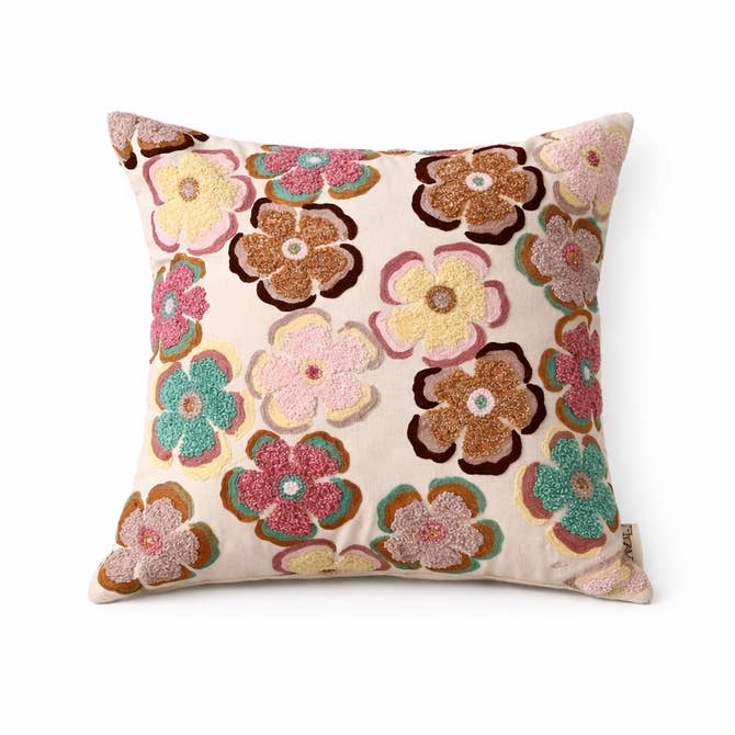 Printed Cotton Cushion- Retro Floral Design- 45x45 cm