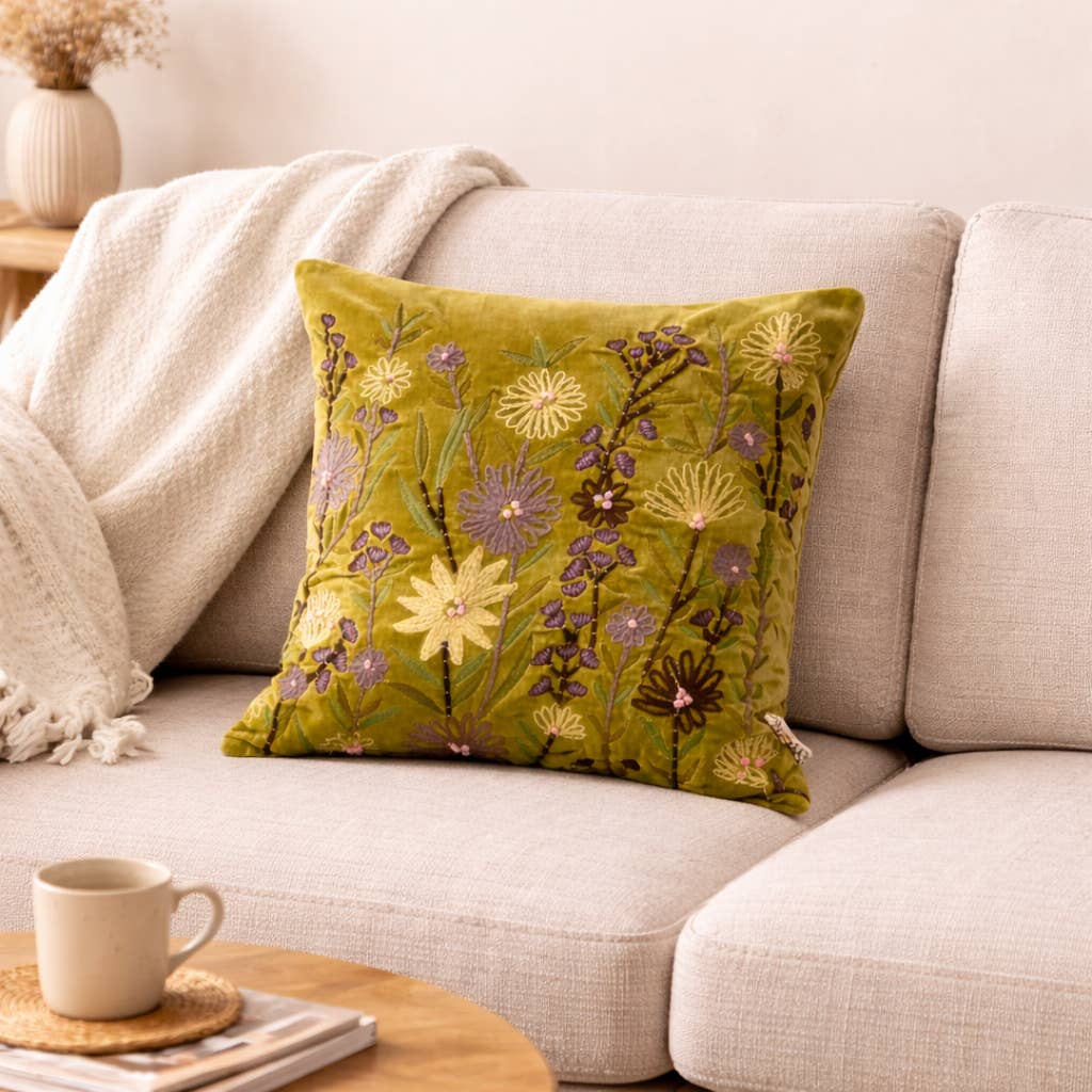 Velvet Cotton Cushion- Sea Green- 45x45 cm