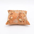 Peach Floral Embroidered Cotton Velvet Cushion 45x45 cm