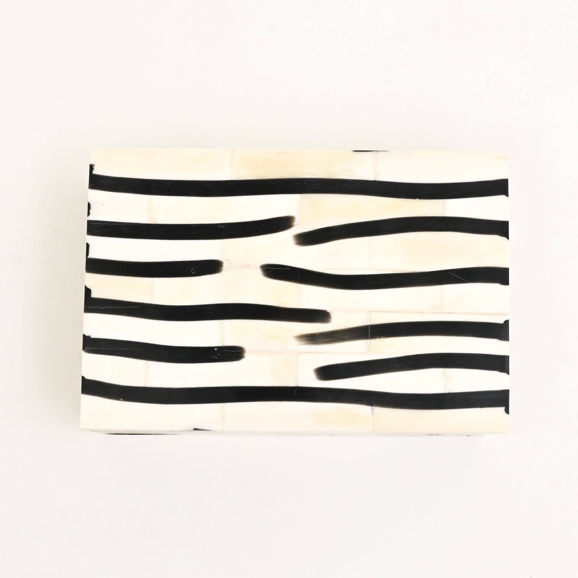 Handcrafted Zebra Pattern Bone Inlay Box Set of 3 White