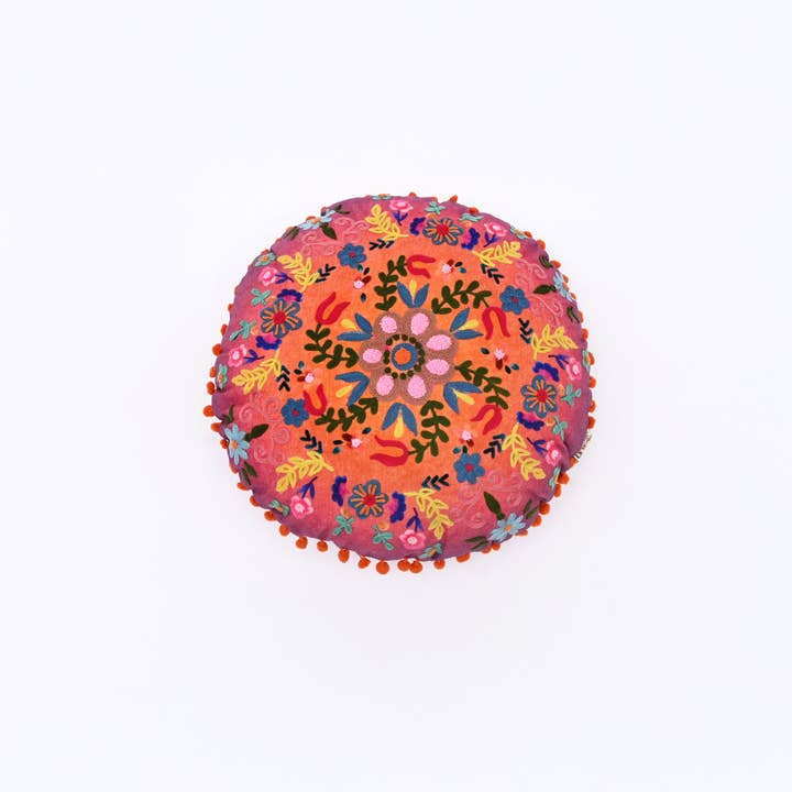 Embroidered Cotton Cushion- Floral Design- 50x50 cm