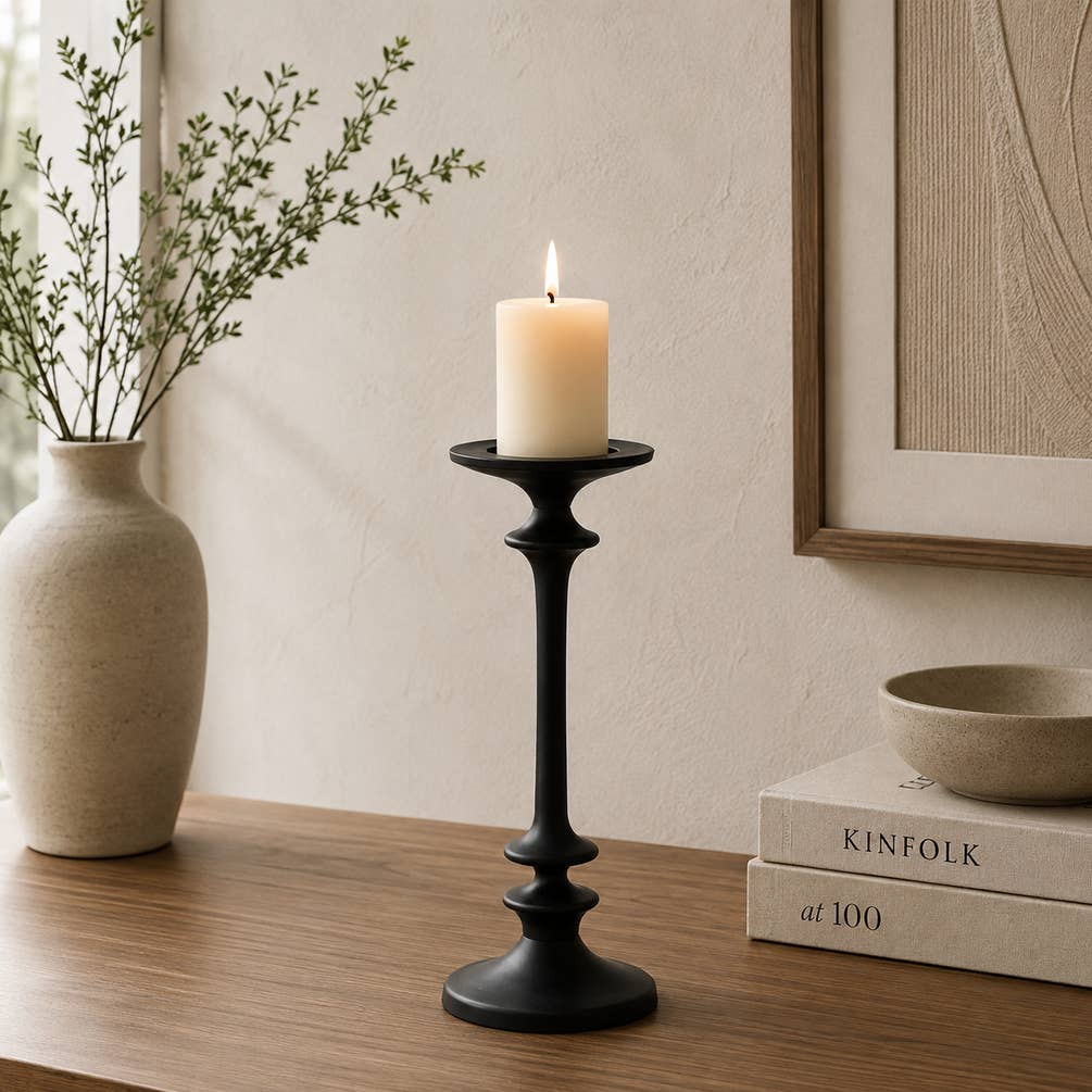 Modern Aluminium Candle Holder | Black Tall Candlestick