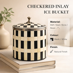 Handcrafted Bone Inlay Checkered Ice Bucket with Lid White