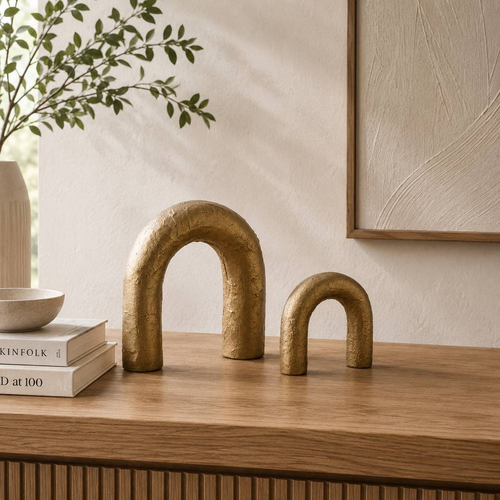 Modern Aluminium Arch Sculpture | Gold Tabletop Decor Set