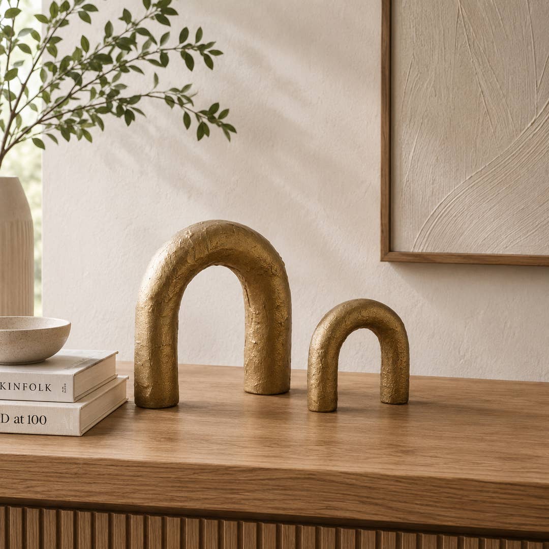 Modern Aluminium Arch Sculpture | Gold Tabletop Decor Set
