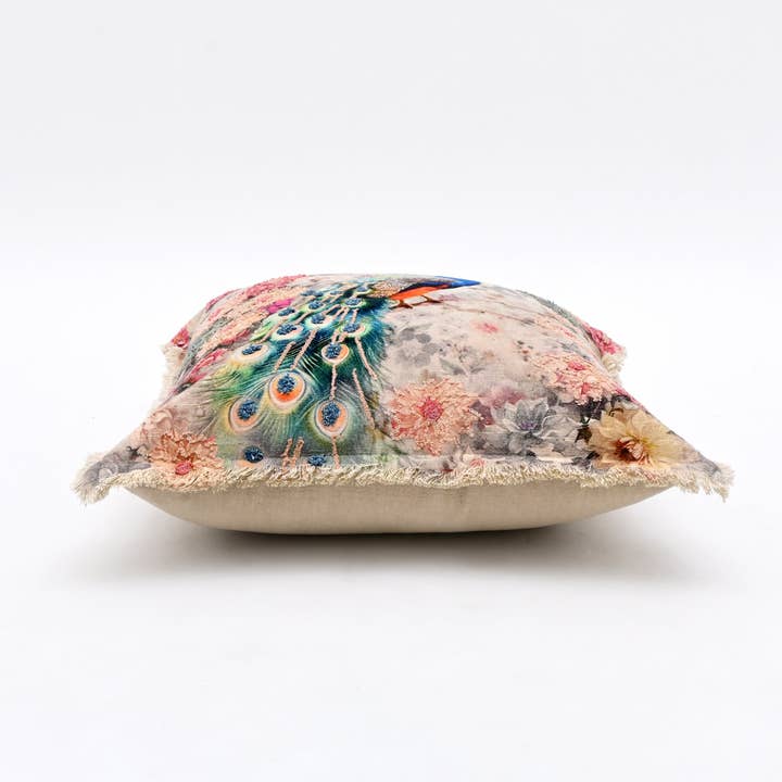 Cotton Cushion- Elina Peacock Floral Design- 45x45 cm