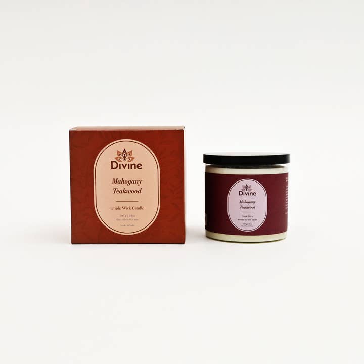 Mahogany & Teakwood Triple Wick Glass Candle