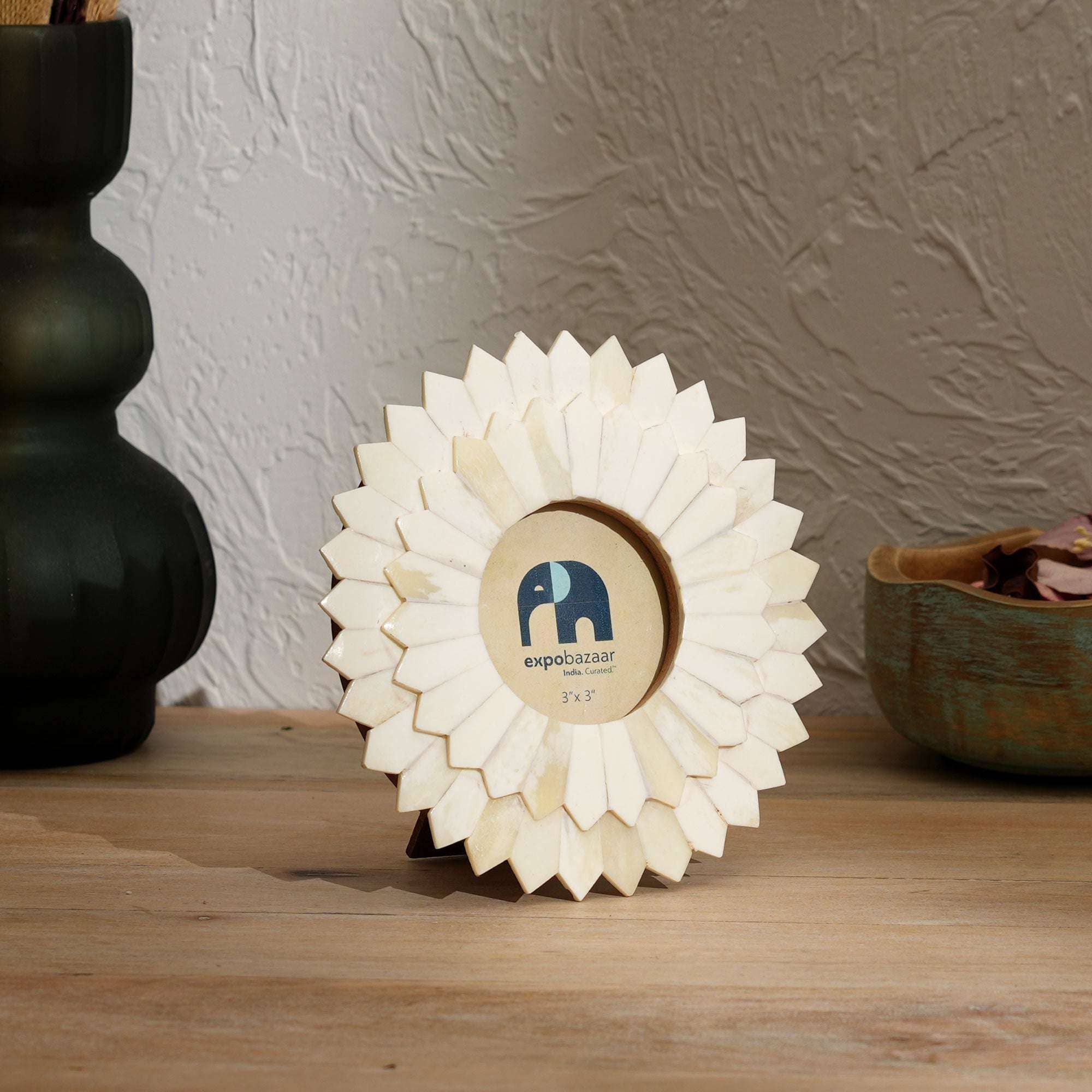Bone Inlay Sunflower Photo Frame 3x3 Handcrafted White