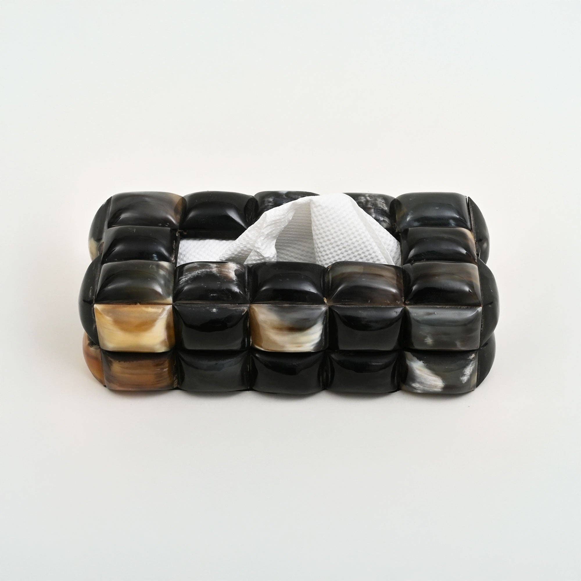 Handcrafted Black Horn Inlay Bubble Tissue Box Cover Decor