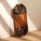 Black Wash Carved Grapes Wooden Serving Board Cheese Tray