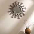Metallic Wooden Sunburst Wall Mirror