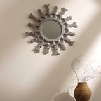Metallic Wooden Sunburst Wall Mirror