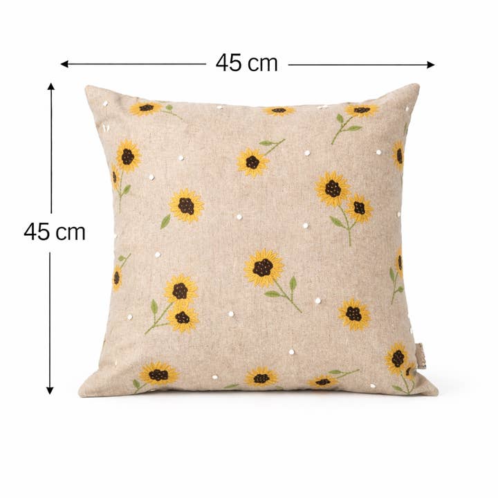 Embroidered Cotton Cushion- Sunflower Design- 45x45 cm