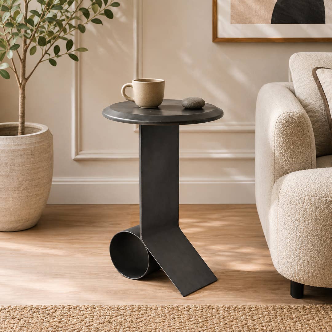 Modern Iron Side Table | Black Round Accent End Table