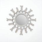 Hand-Carved Metallic Wood Sunburst Wall Mirror