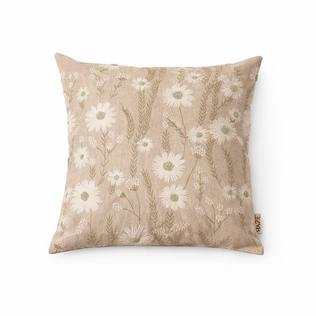 Floral Embroidered Cotton Cushion- Jasmine Design- 45x45 cm