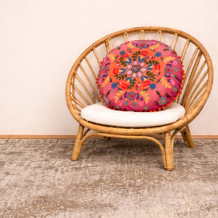 Embroidered Cotton Cushion- Floral Design- 50x50 cm