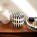 Handcrafted Bone Inlay Checkered Ice Bucket with Lid White