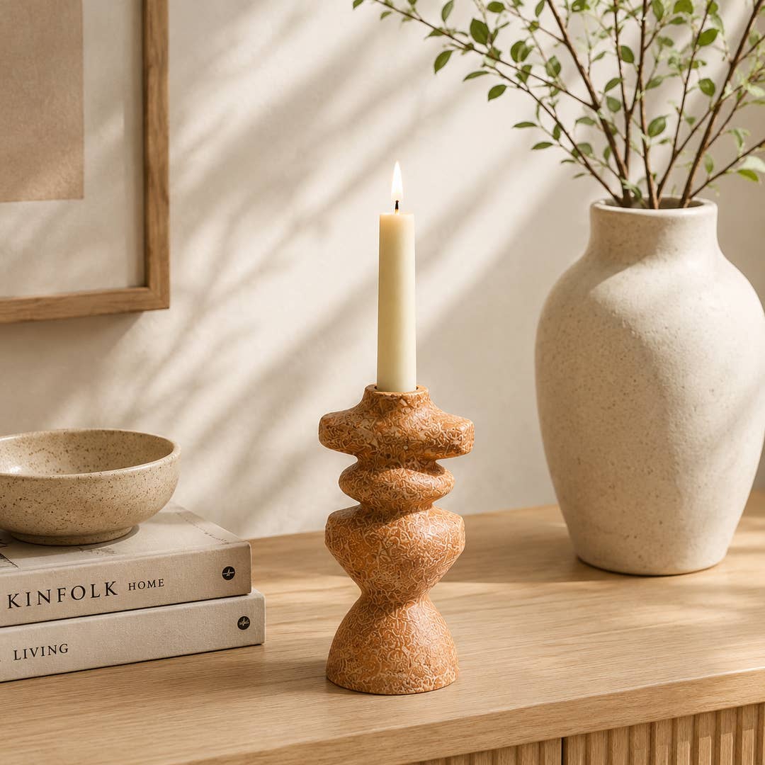 Brown Textured Aluminium Candle Holder