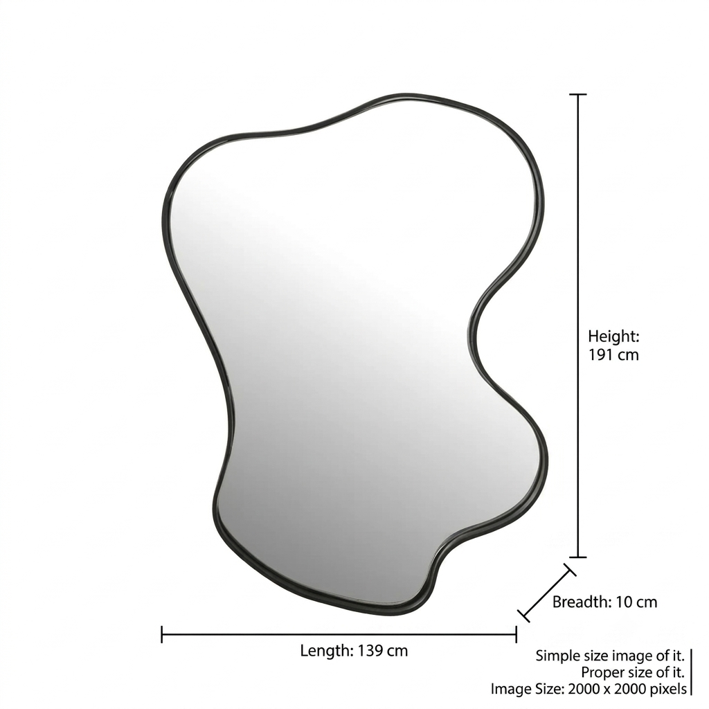 Freeform Wave Wall Mirror | Black Metal Frame 192cm