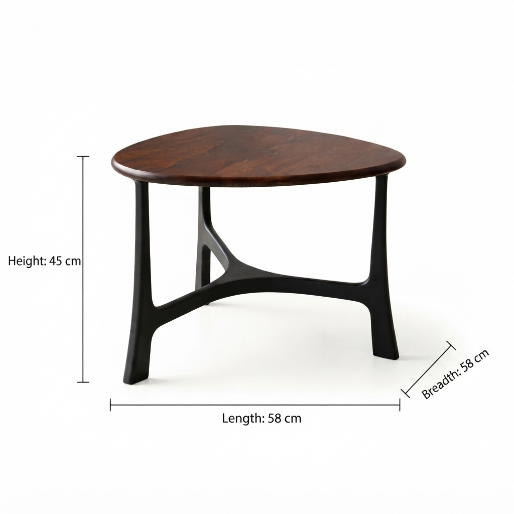 Round Wood Coffee Table with Black Metal Base| Modern Design