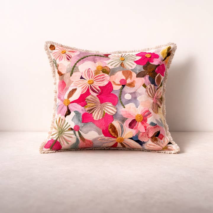 Printed Cotton Cushion- Floral Design- 45x45 cm