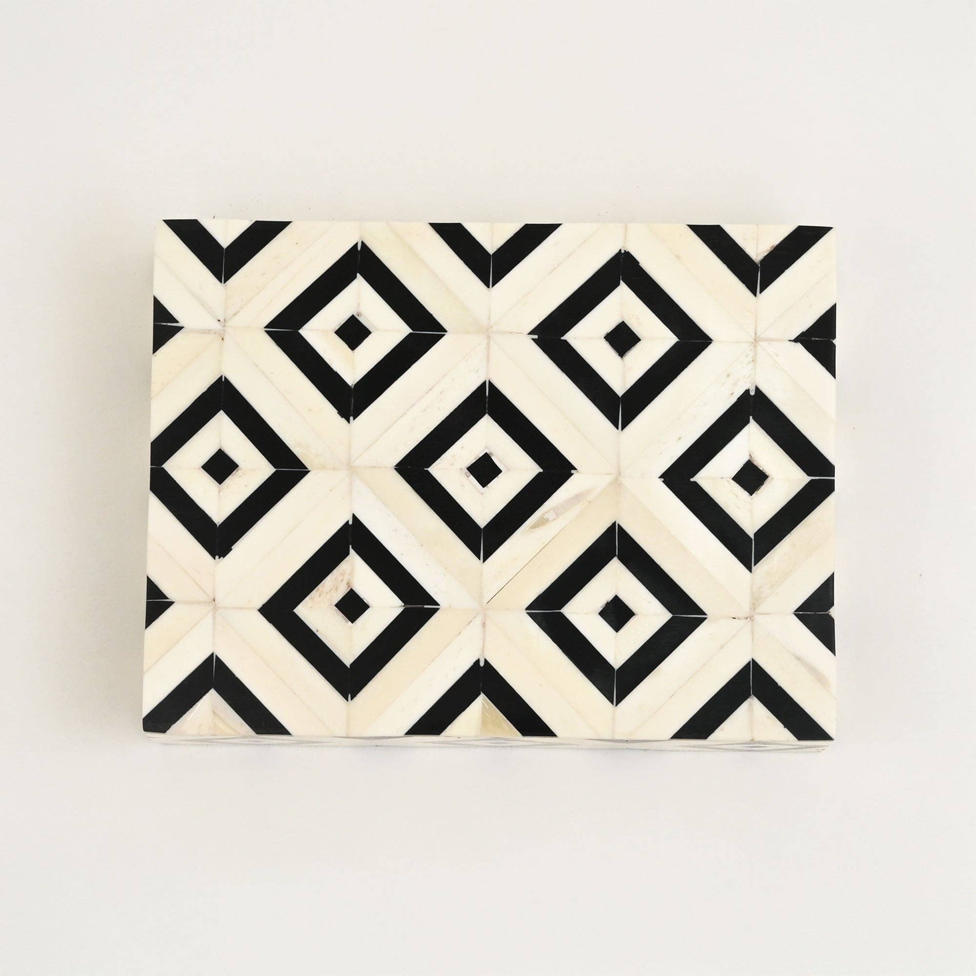 Handcrafted Bone Inlay Geometric Card Box White
