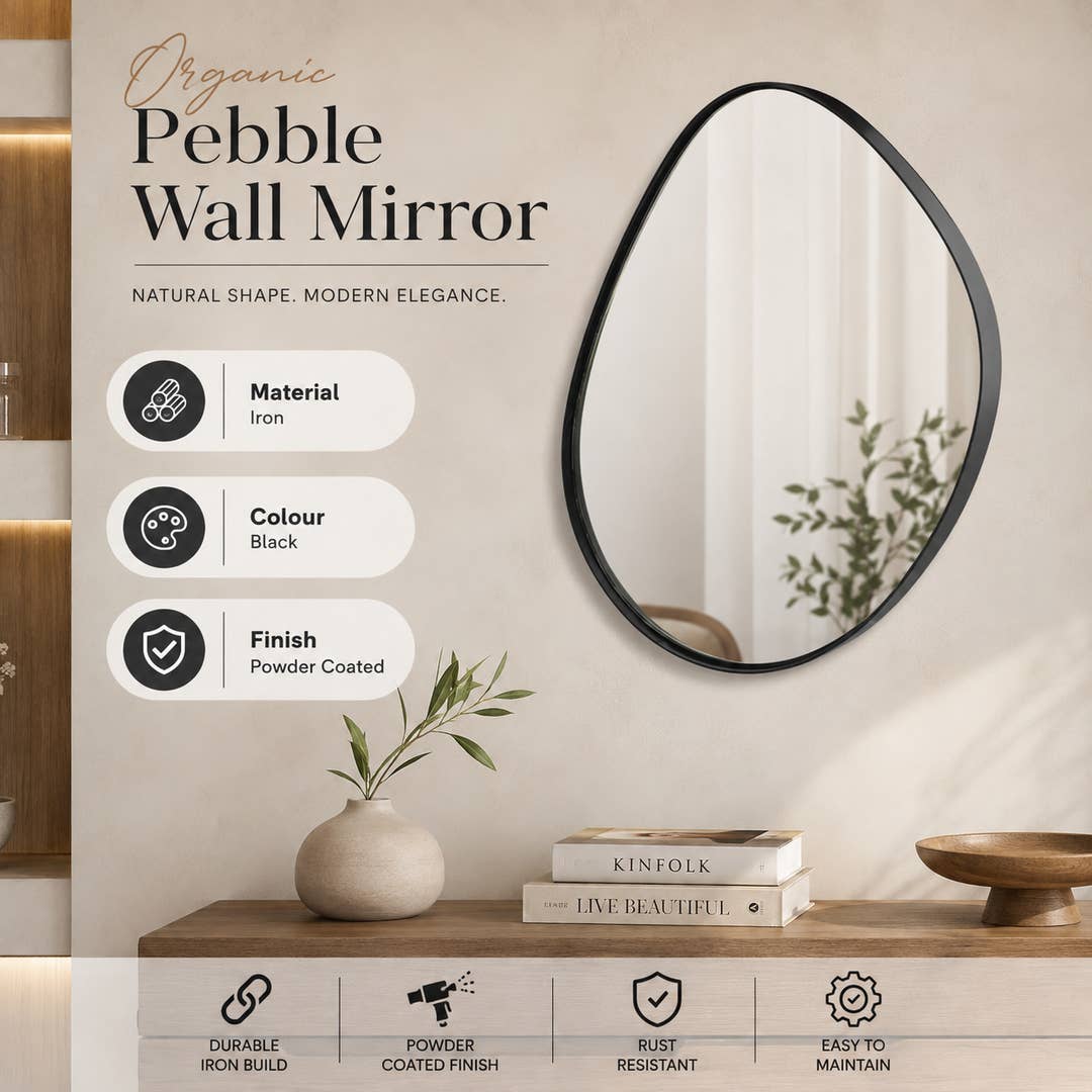 Organic Pebble Wall Mirror | Black Metal Frame 130cm