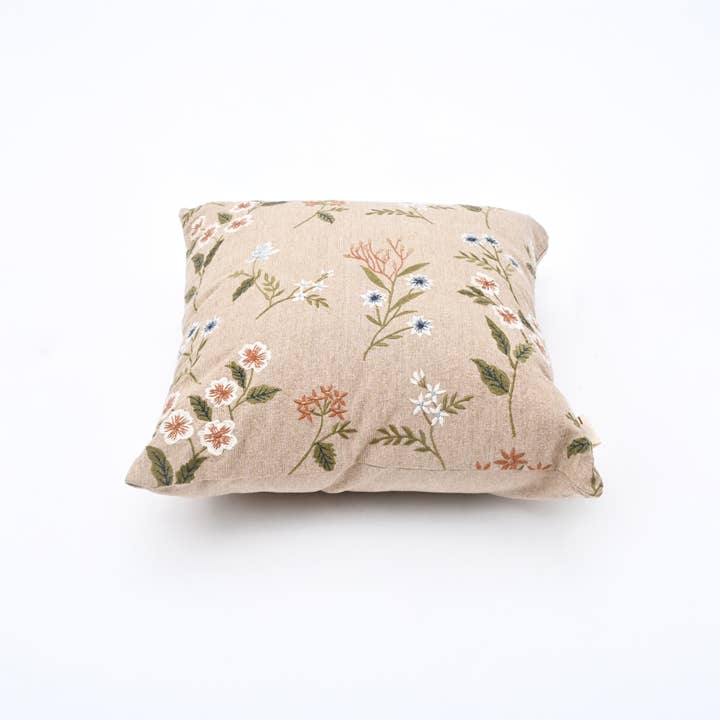 Embroidered Cotton Cushion- Tulip Floral Design- 45x45 cm