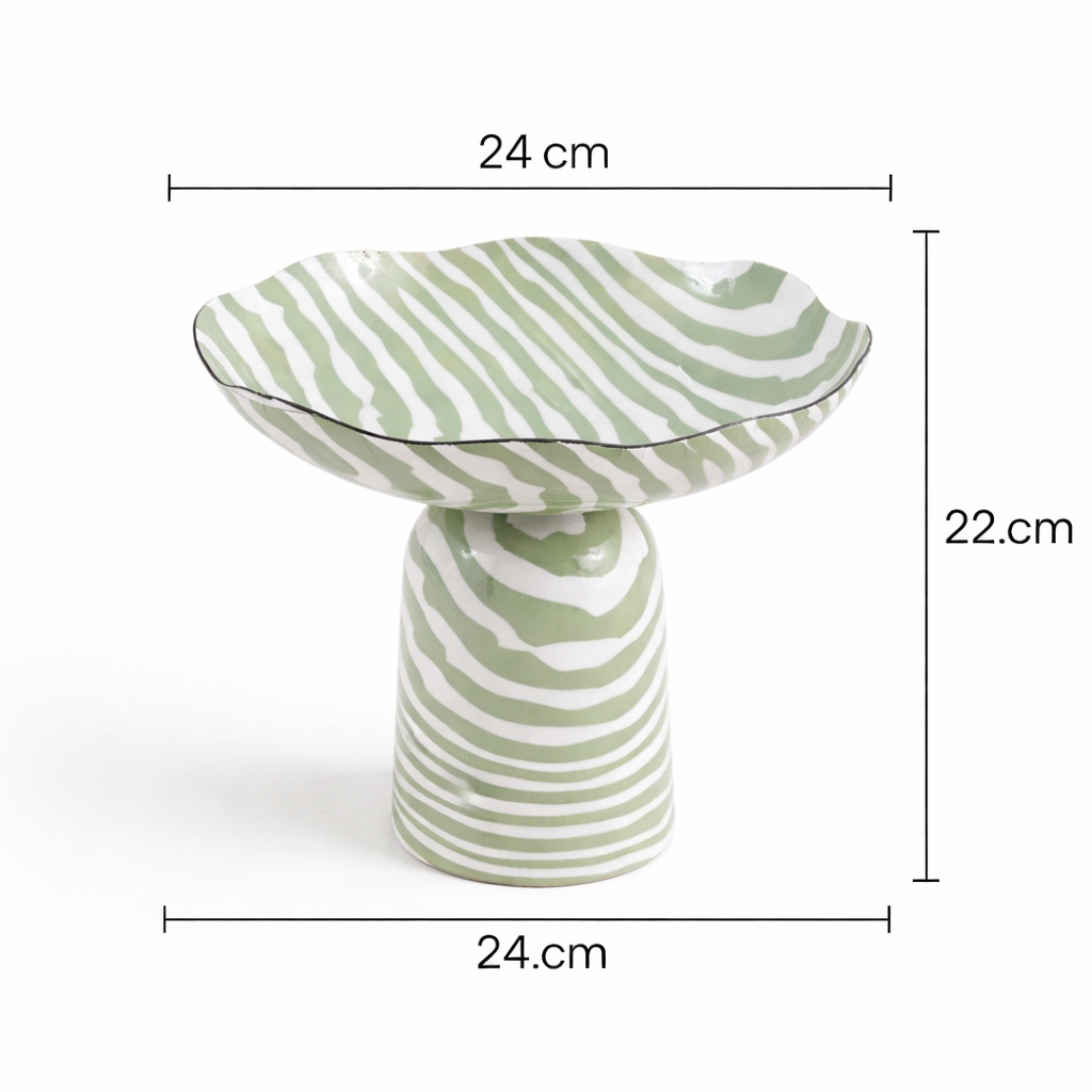 Modern Iron Decorative Bowl | Enamel Printed Pedestal Bowl