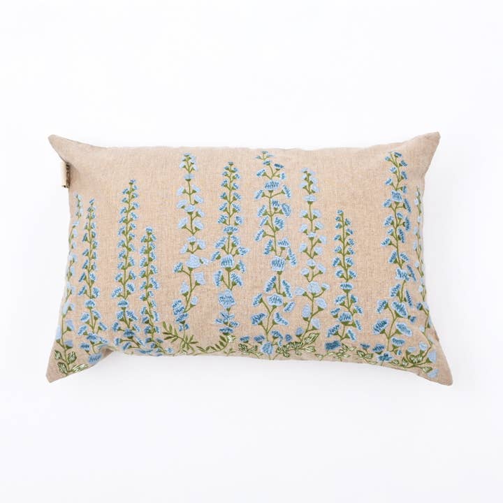 Cascade Floral Embroidered Cotton Lumbar Cushion- 40x60 cm
