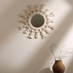 Hand-Carved Metallic Wood Sunburst Wall Mirror