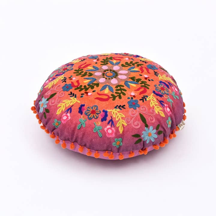 Embroidered Cotton Cushion- Floral Design- 50x50 cm